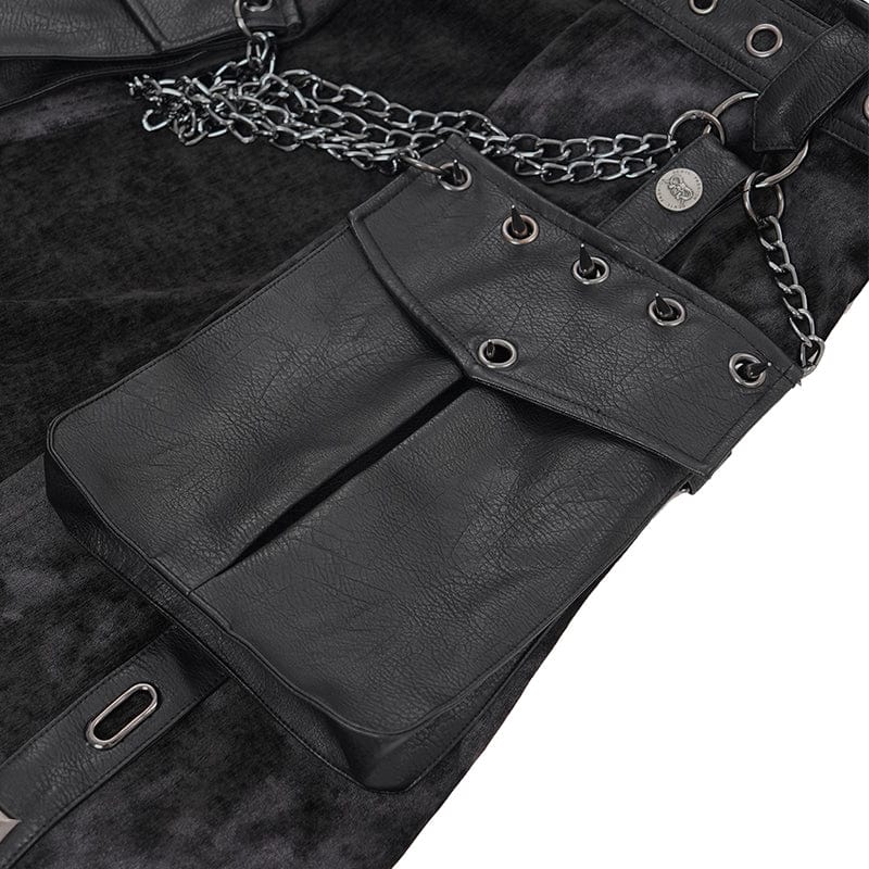 DEVIL FASHION Men's Gothic Buckle-up Chain Rivets Skirt