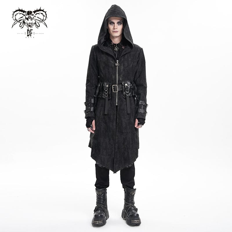 DEVIL FASHION Men's Gothic Buckle-up Eyelets Jacket with Hood