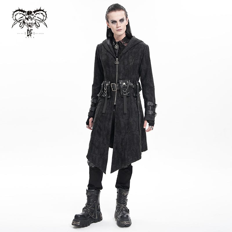 DEVIL FASHION Men's Gothic Buckle-up Eyelets Jacket with Hood