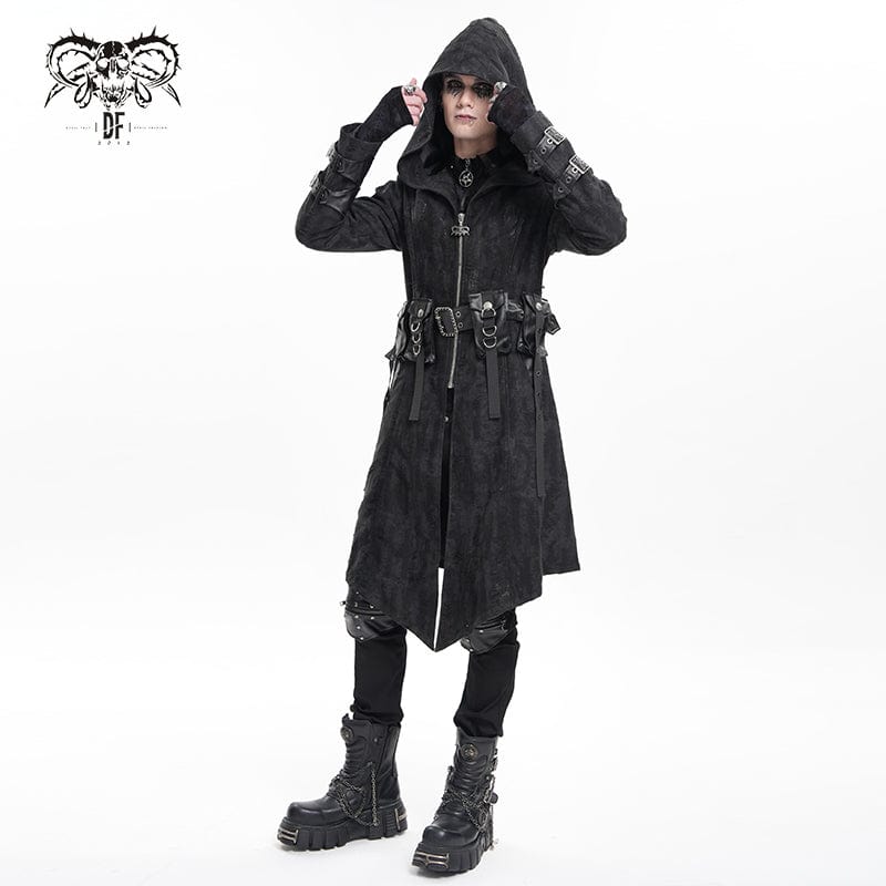 DEVIL FASHION Men's Gothic Buckle-up Eyelets Jacket with Hood