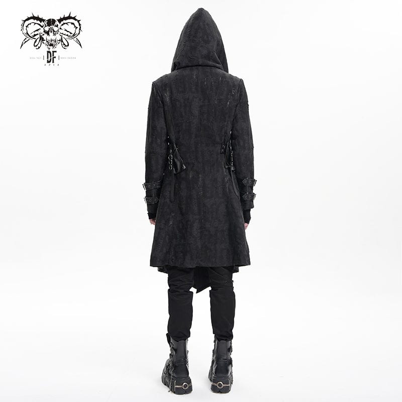 DEVIL FASHION Men's Gothic Buckle-up Eyelets Jacket with Hood