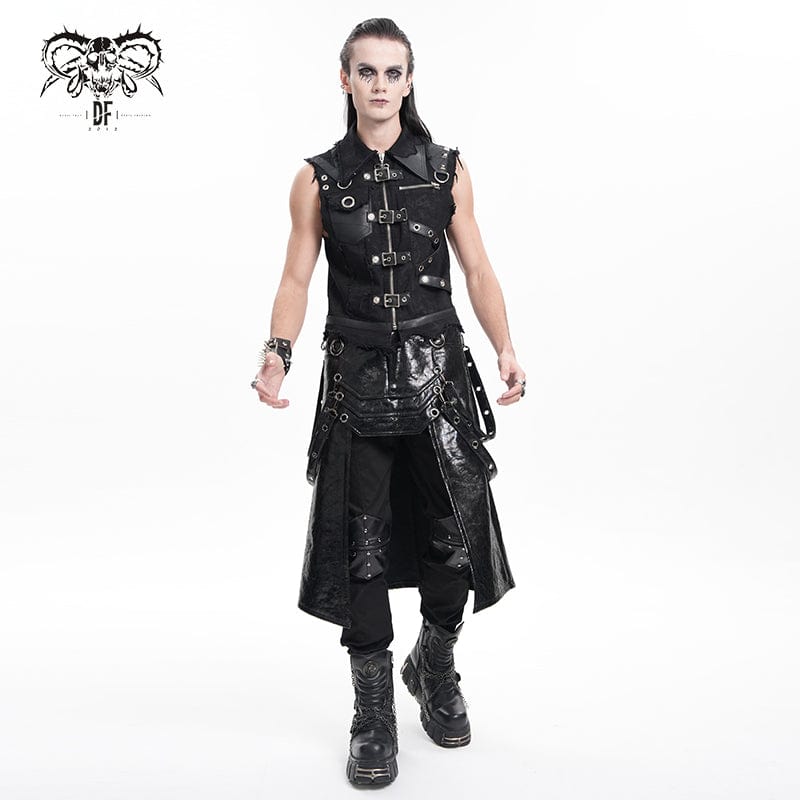 DEVIL FASHION Men's Gothic Buckle-up Eyelets Ripped Vest