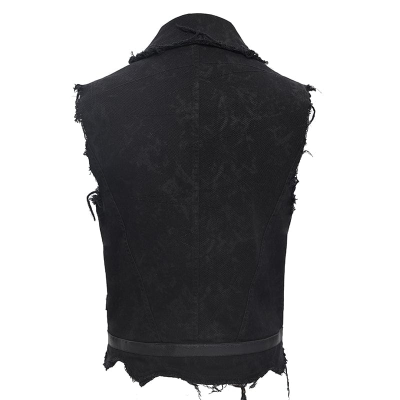 DEVIL FASHION Men's Gothic Buckle-up Eyelets Ripped Vest