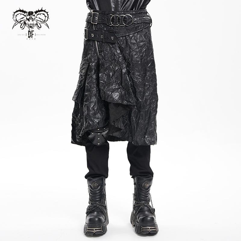 DEVIL FASHION Men's Gothic Buckle-up Ring Eyelets Skirt