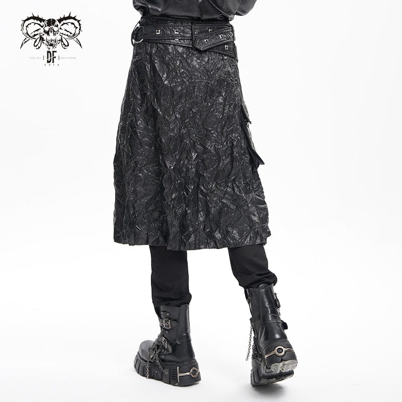 DEVIL FASHION Men's Gothic Buckle-up Ring Eyelets Skirt