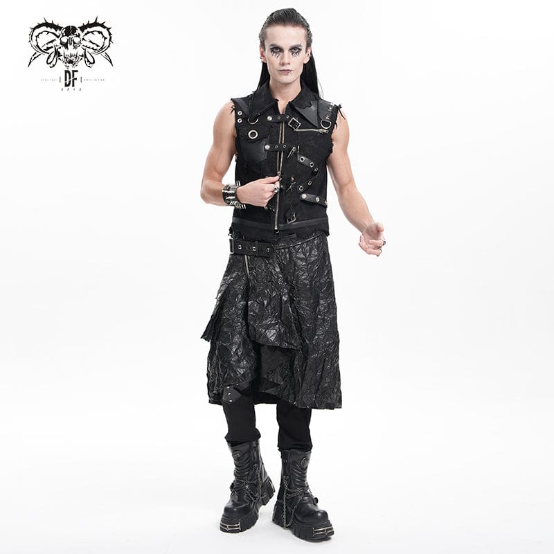 DEVIL FASHION Men's Gothic Buckle-up Ring Eyelets Skirt