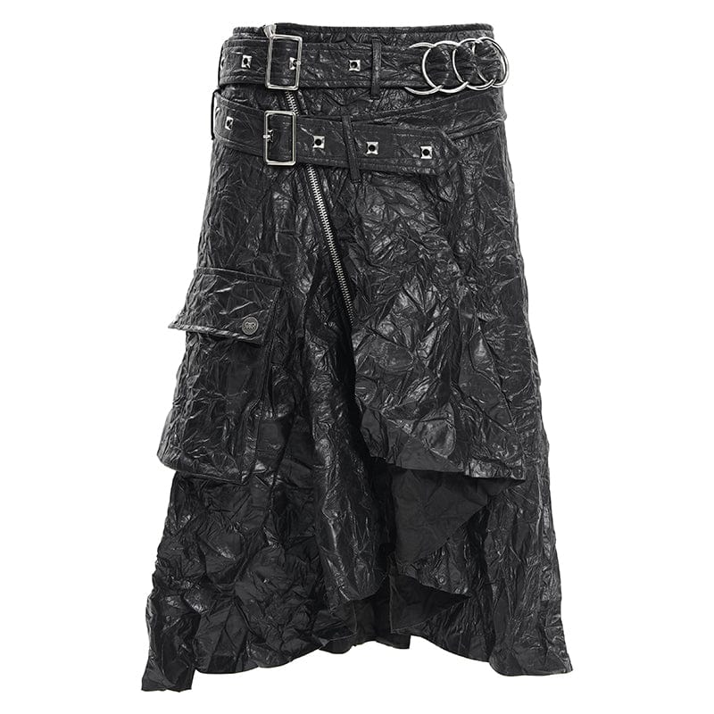 DEVIL FASHION Men's Gothic Buckle-up Ring Eyelets Skirt