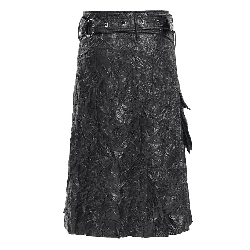 DEVIL FASHION Men's Gothic Buckle-up Ring Eyelets Skirt