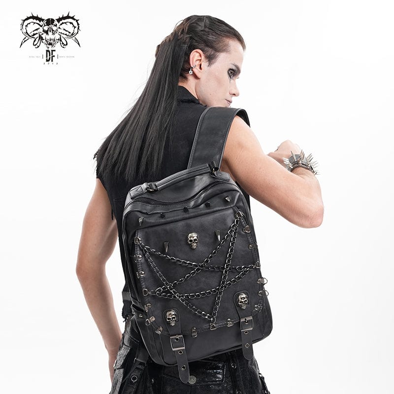 DEVIL FASHION Men's Gothic Buckle-up Rivets Skull Bag