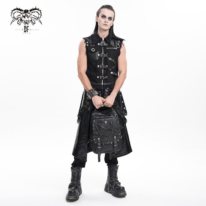 DEVIL FASHION Men's Gothic Buckle-up Rivets Skull Bag