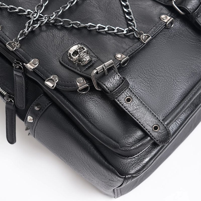 DEVIL FASHION Men's Gothic Buckle-up Rivets Skull Bag