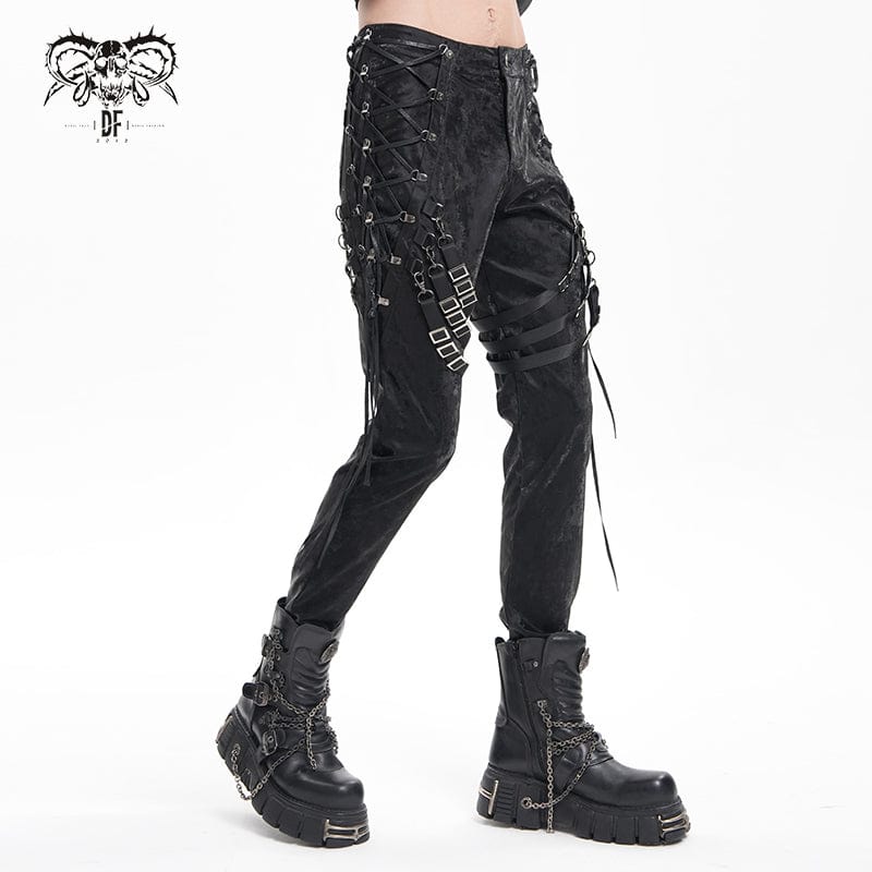 DEVIL FASHION Men's Gothic Buckle-up Spaghetti Straps Trousers