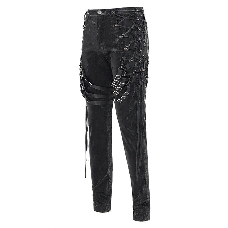 DEVIL FASHION Men's Gothic Buckle-up Spaghetti Straps Trousers