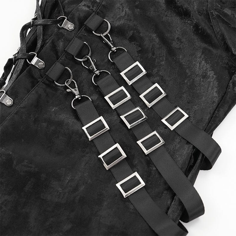 DEVIL FASHION Men's Gothic Buckle-up Spaghetti Straps Trousers