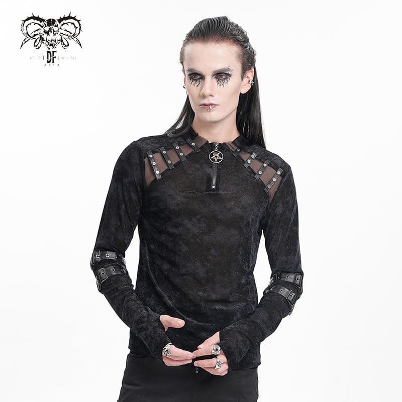 DEVIL FASHION Men's Gothic Buckle-up Star Studs Sweatershirt