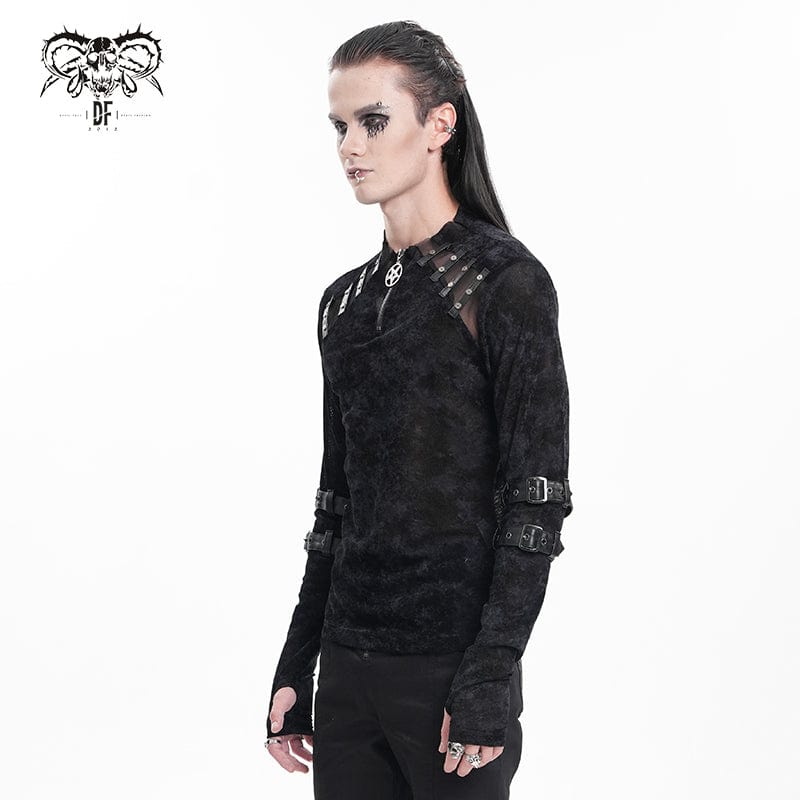 DEVIL FASHION Men's Gothic Buckle-up Star Studs Sweatershirt