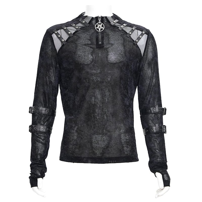 DEVIL FASHION Men's Gothic Buckle-up Star Studs Sweatershirt