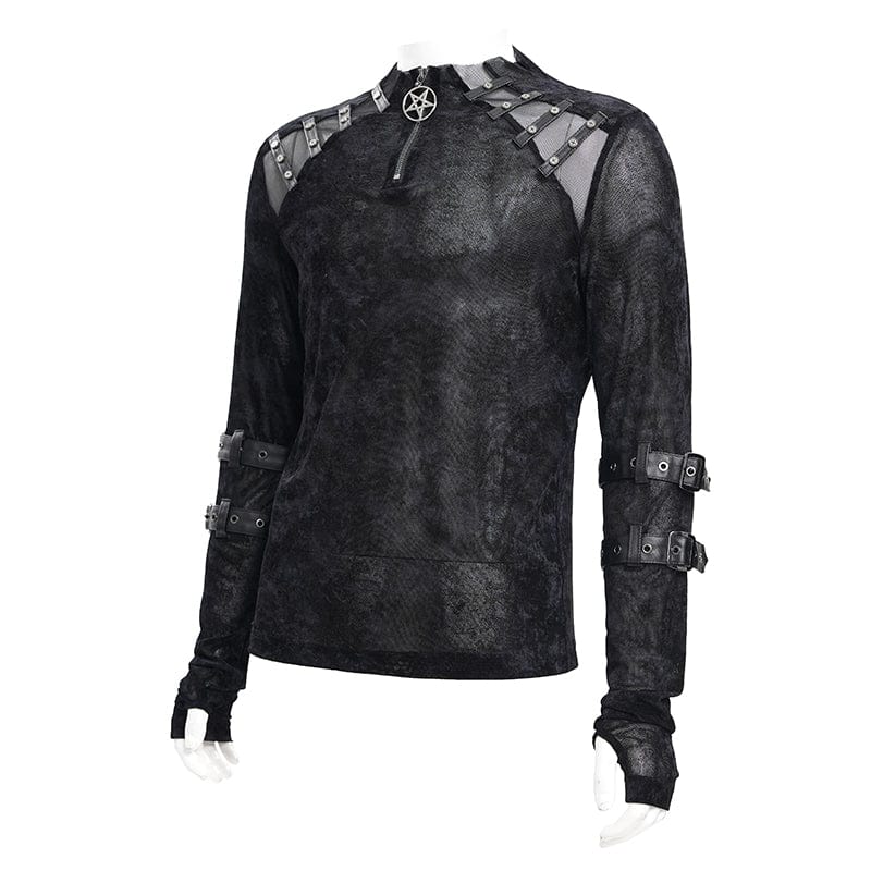 DEVIL FASHION Men's Gothic Buckle-up Star Studs Sweatershirt