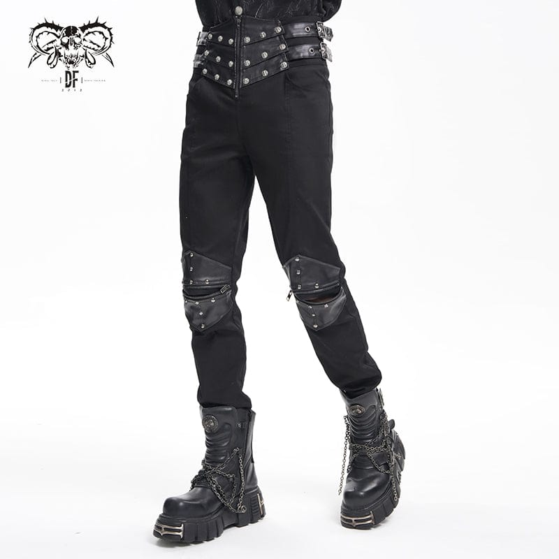 DEVIL FASHION Men's Gothic Buckle-up Studs Trousers