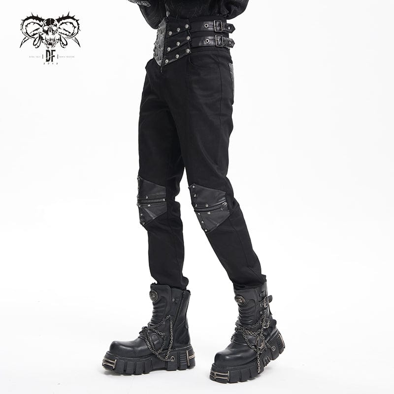 DEVIL FASHION Men's Gothic Buckle-up Studs Trousers