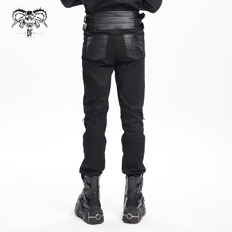 DEVIL FASHION Men's Gothic Buckle-up Studs Trousers