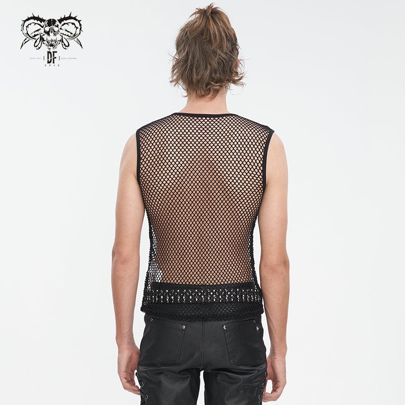 DEVIL FASHION Men's Gothic Bullet Sheer Mesh Tank Top