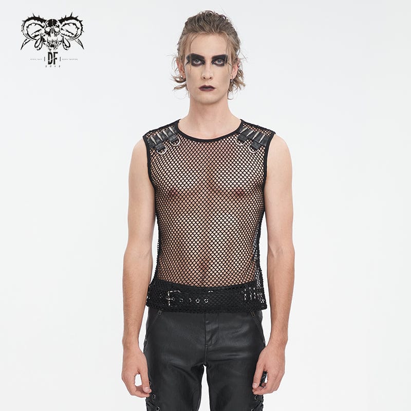 DEVIL FASHION Men's Gothic Bullet Sheer Mesh Tank Top