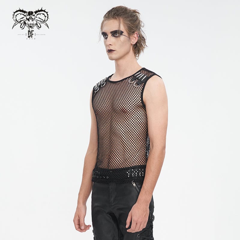 DEVIL FASHION Men's Gothic Bullet Sheer Mesh Tank Top