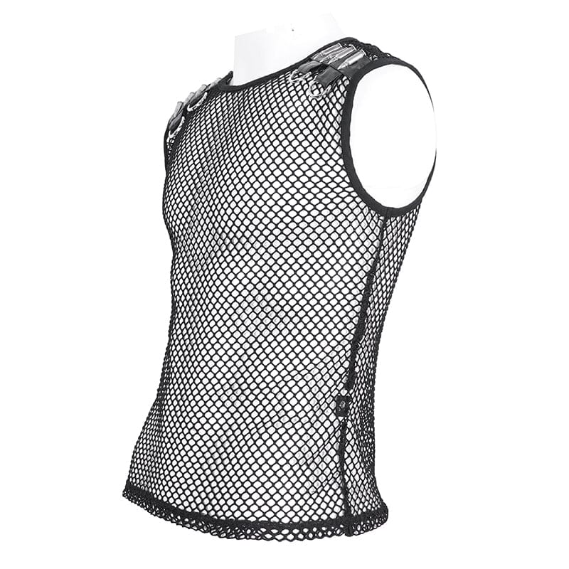 DEVIL FASHION Men's Gothic Bullet Sheer Mesh Tank Top