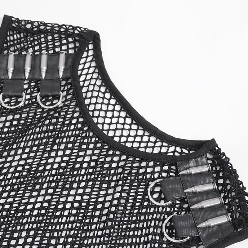 DEVIL FASHION Men's Gothic Bullet Sheer Mesh Tank Top