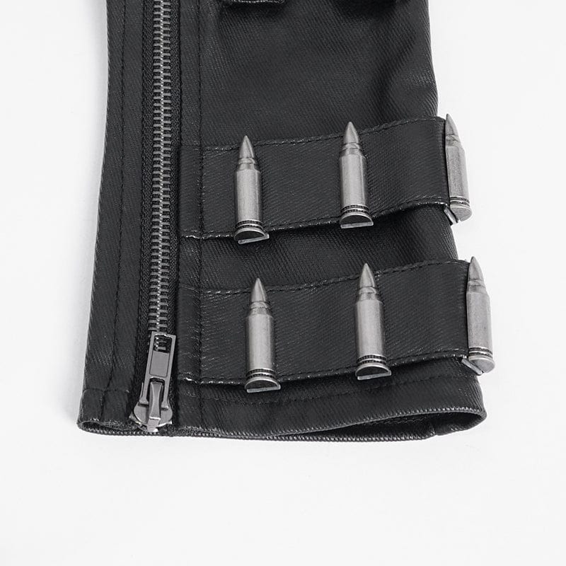 DEVIL FASHION Men's Gothic Bullet Zipper Fingerless Gloves
