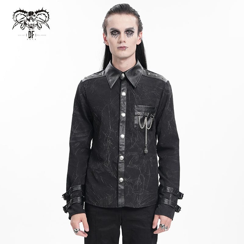 DEVIL FASHION Men's  Gothic Chain Buckle-up Shirt