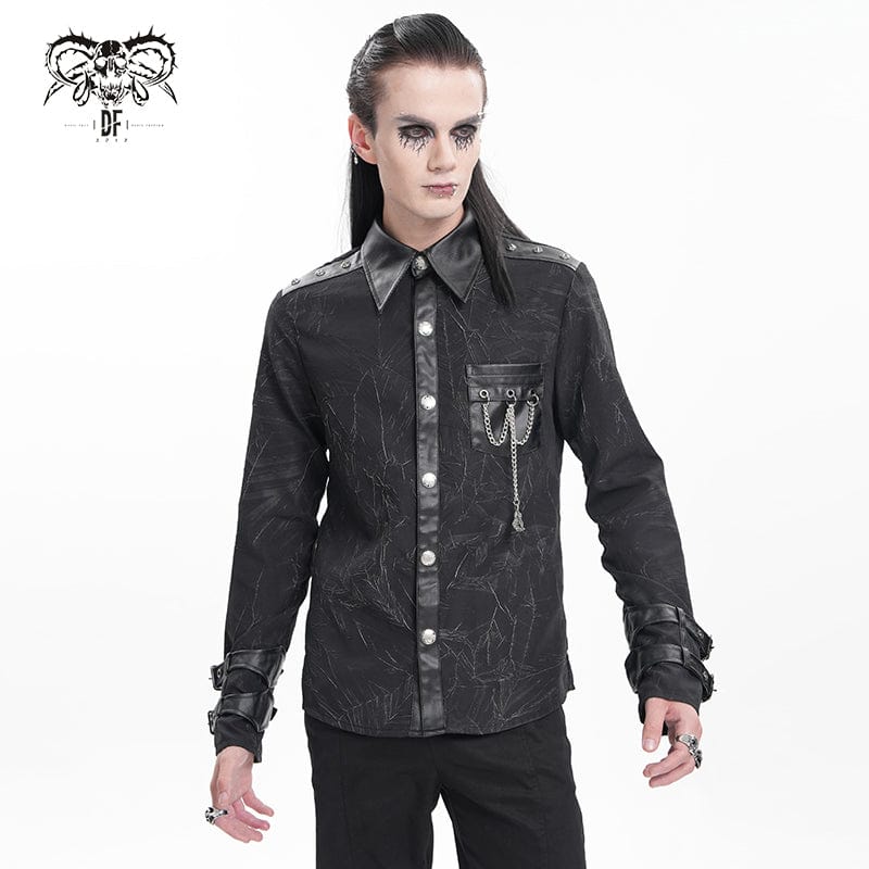 DEVIL FASHION Men's  Gothic Chain Buckle-up Shirt