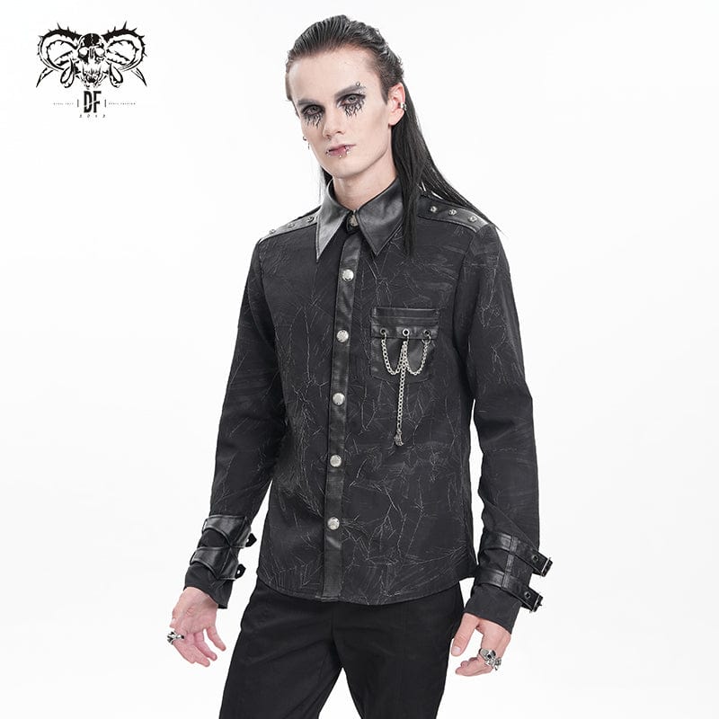 DEVIL FASHION Men's  Gothic Chain Buckle-up Shirt