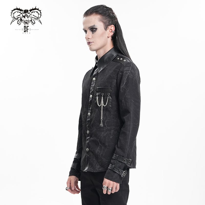 DEVIL FASHION Men's  Gothic Chain Buckle-up Shirt