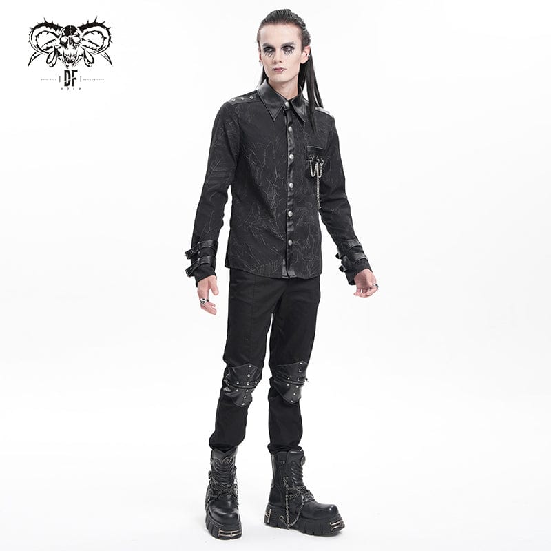 DEVIL FASHION Men's  Gothic Chain Buckle-up Shirt