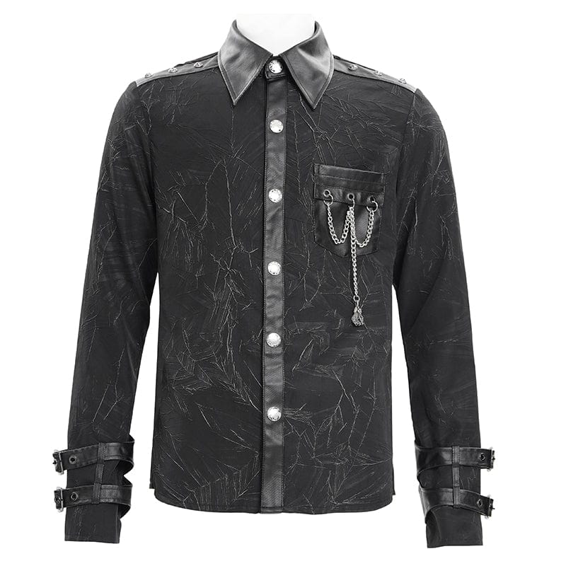 DEVIL FASHION Men's  Gothic Chain Buckle-up Shirt