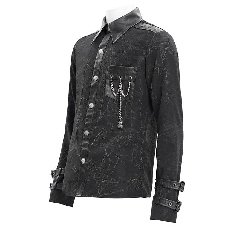 DEVIL FASHION Men's  Gothic Chain Buckle-up Shirt