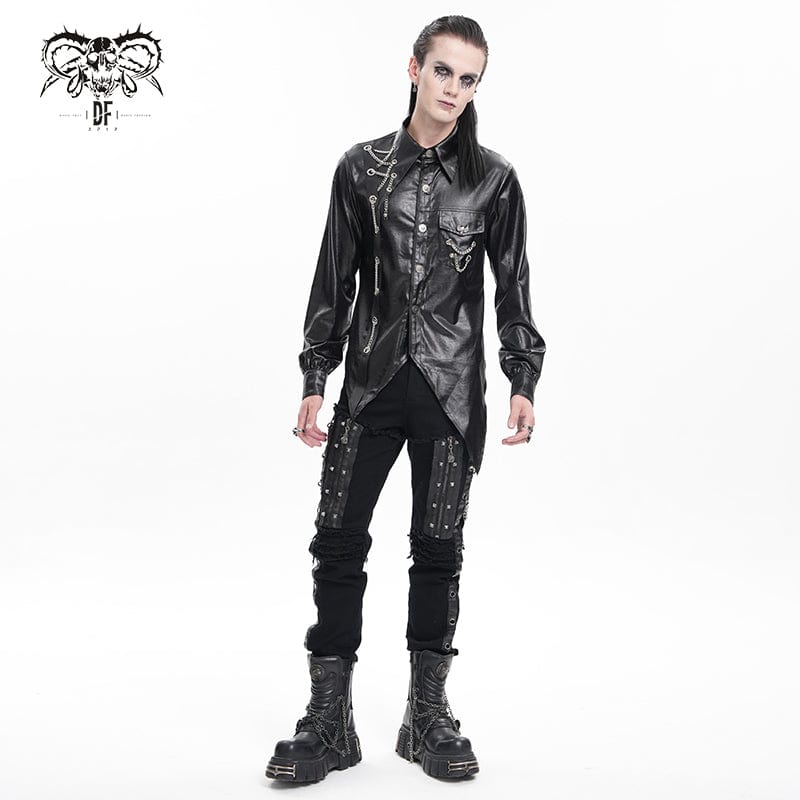 DEVIL FASHION Men's  Gothic Chain Eyelets Skull Shirt