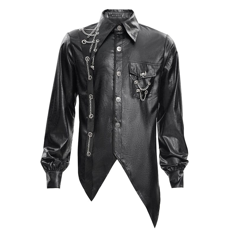 DEVIL FASHION Men's  Gothic Chain Eyelets Skull Shirt