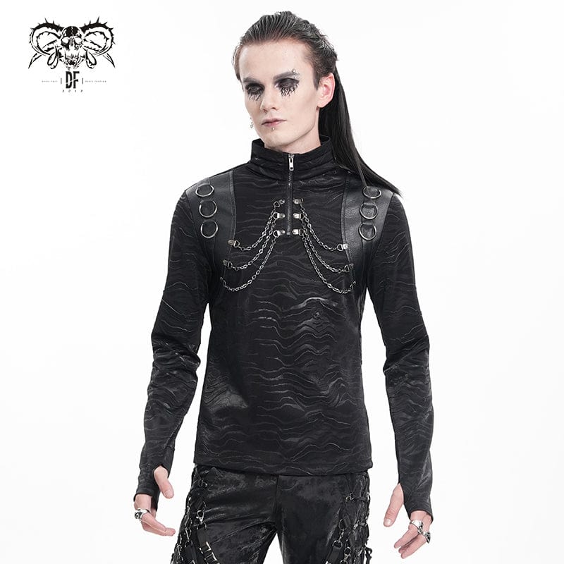 DEVIL FASHION Men's Gothic Chain Rings Stand Collar Sweatershirt