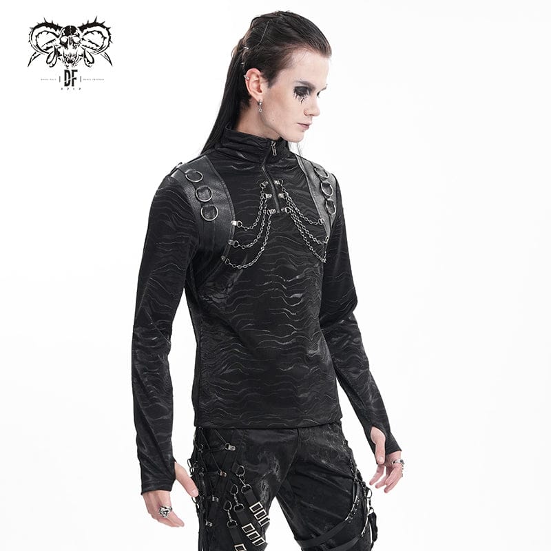 DEVIL FASHION Men's Gothic Chain Rings Stand Collar Sweatershirt