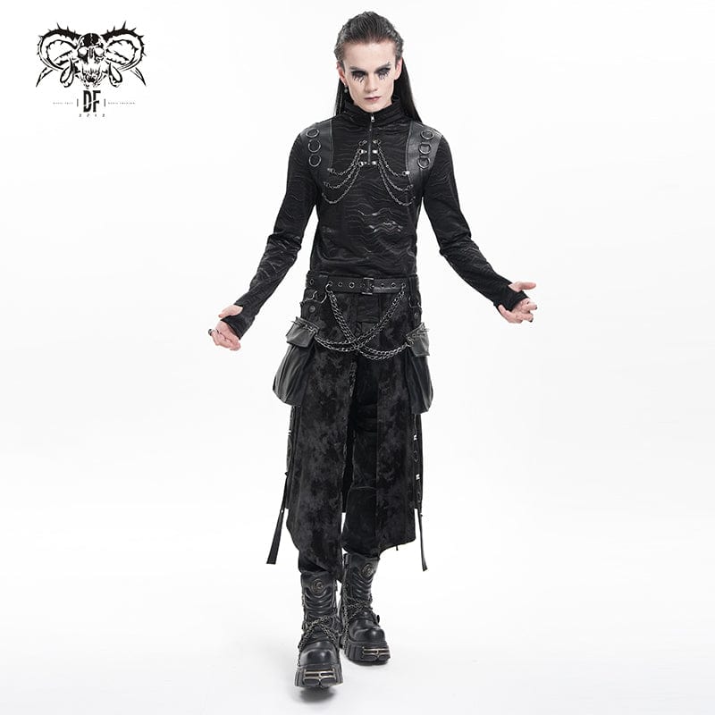 DEVIL FASHION Men's Gothic Chain Rings Stand Collar Sweatershirt