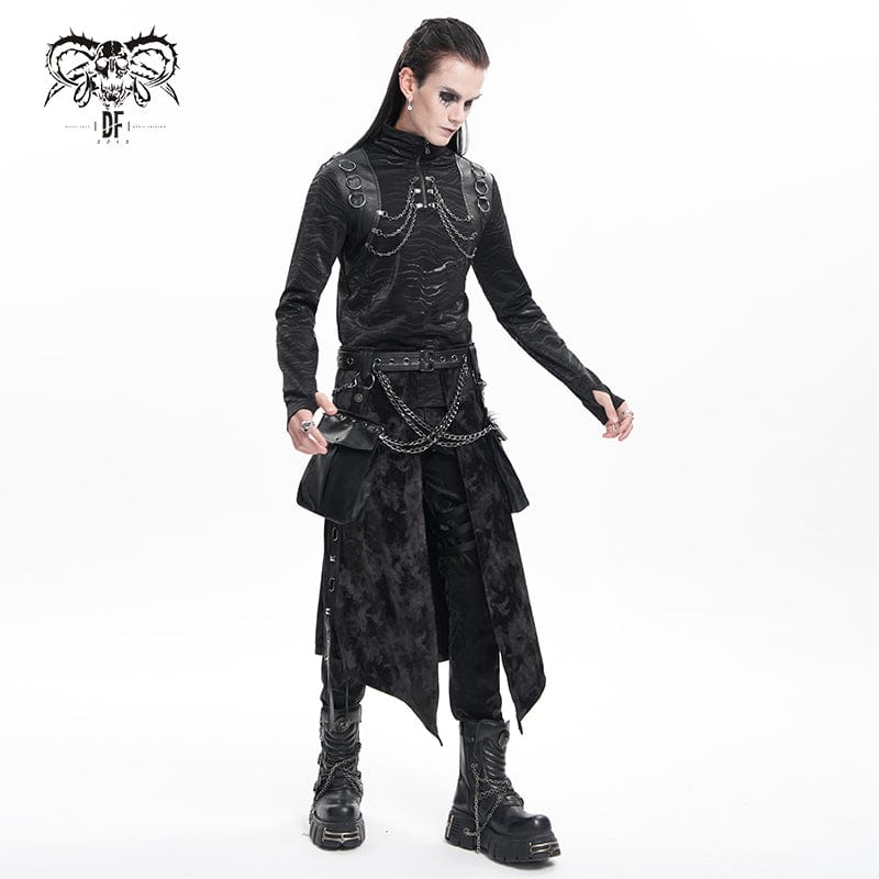 DEVIL FASHION Men's Gothic Chain Rings Stand Collar Sweatershirt