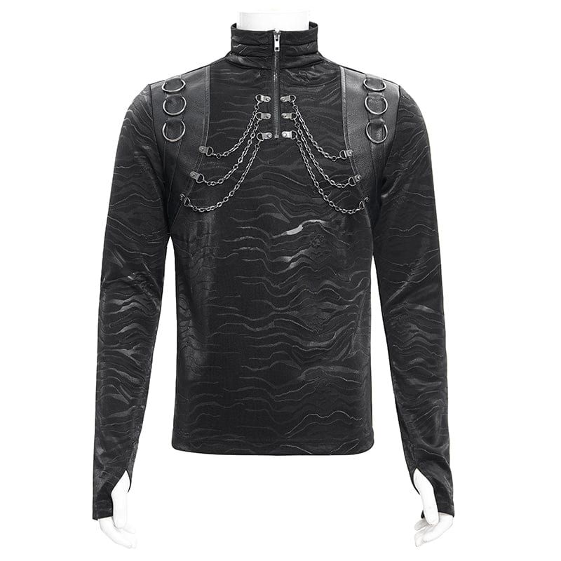 DEVIL FASHION Men's Gothic Chain Rings Stand Collar Sweatershirt