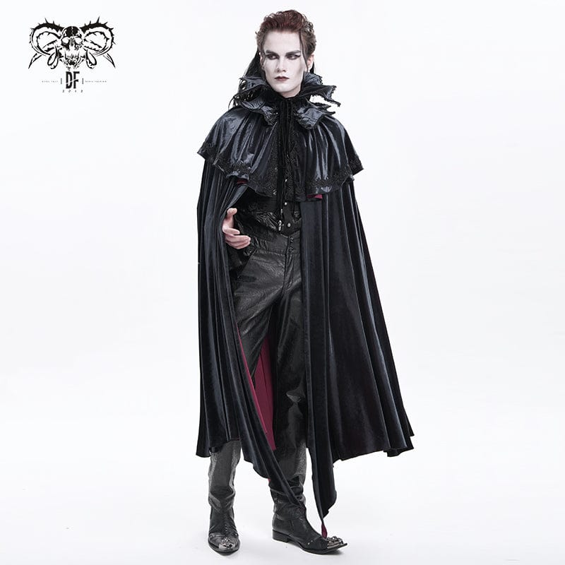 DEVIL FASHION Men's Gothic Crochet Strap Cloak Black Red