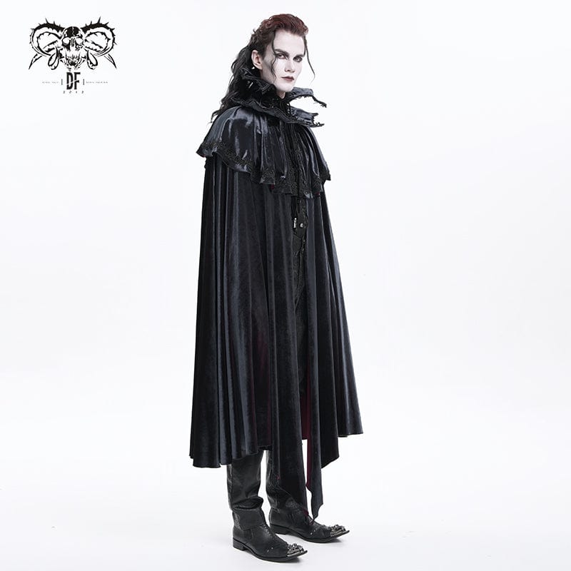 DEVIL FASHION Men's Gothic Crochet Strap Cloak Black Red