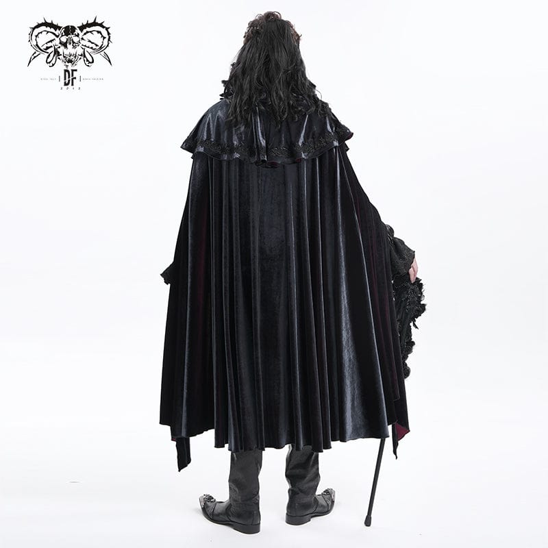 DEVIL FASHION Men's Gothic Crochet Strap Cloak Black Red