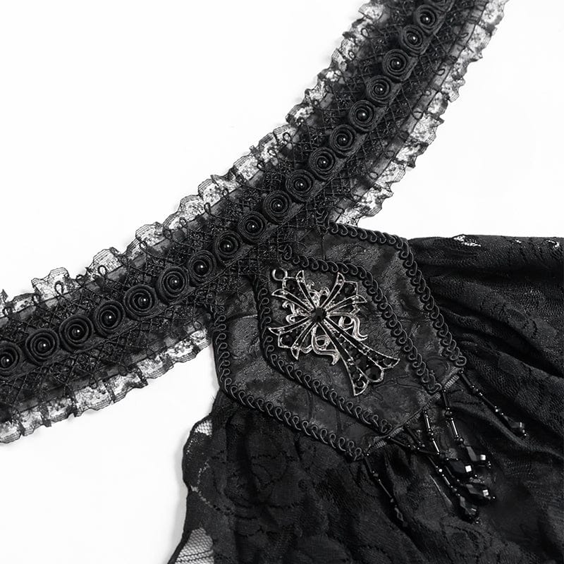 DEVIL FASHION Men's Gothic Cross Beaded Neckwear Black