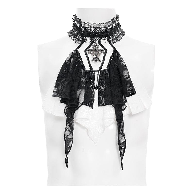 DEVIL FASHION Men's Gothic Cross Beaded Neckwear White